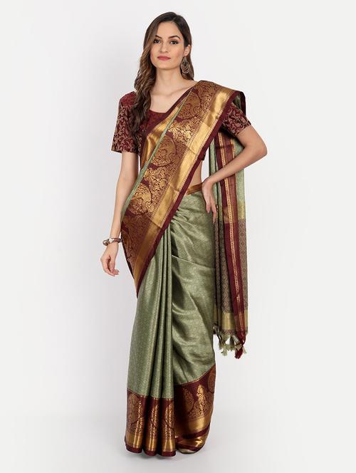 green self design saree with blouse - 19176142 - Very Small Image - 1