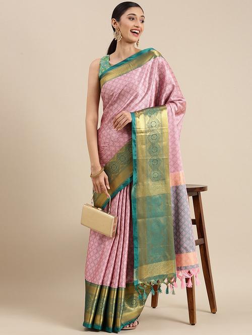 pink self design saree with blouse - 19176153 - Very Small Image - 1