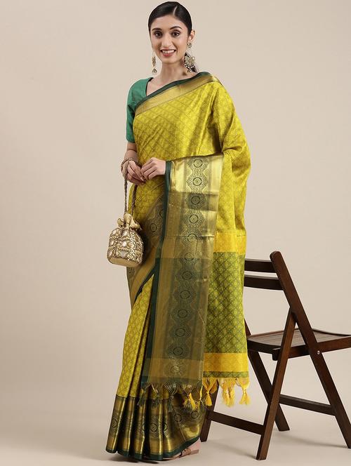 yellow self design saree - 19176154 - Very Small Image - 1