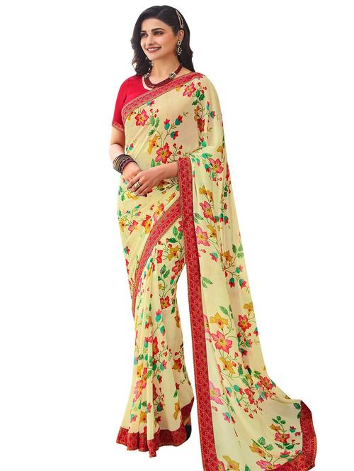 beige printed saree with blouse - 19176177 - Very Small Image - 1
