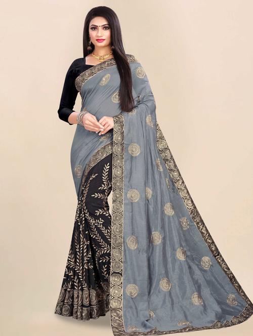 grey self design saree with blouse - 19176213 - Very Small Image - 1