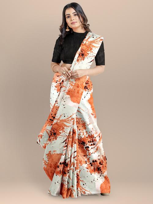 orange printed saree with blouse - 19176226 - Very Small Image - 1