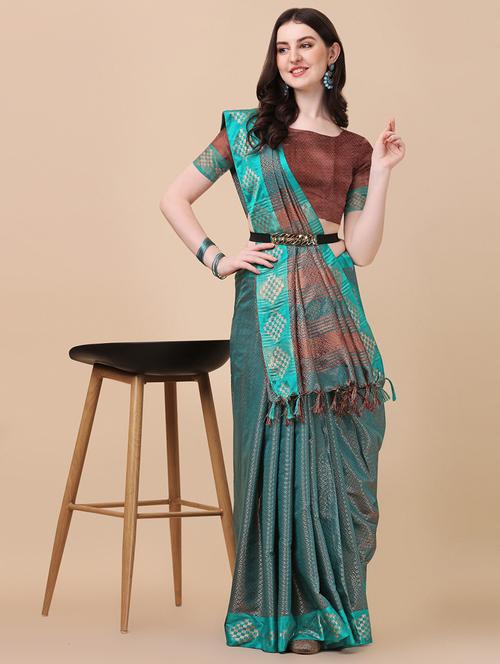 multi colored self design saree with blouse - 19176258 - Very Small Image - 1