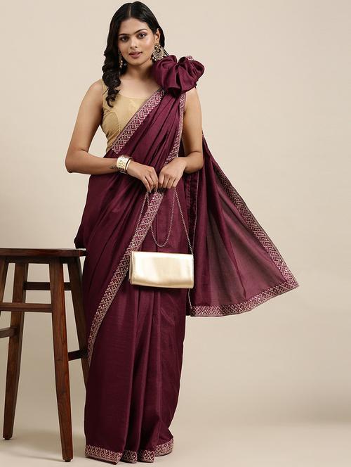magenta solid saree - 19176263 - Very Small Image - 1