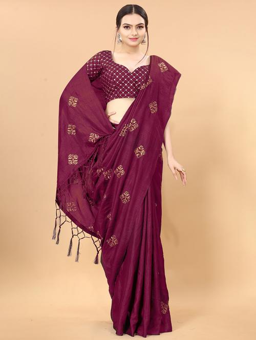 magenta self design saree - 19176273 - Very Small Image - 1