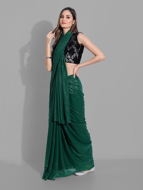 green solid saree with blouse - 19176291 - Very Small Image - 1
