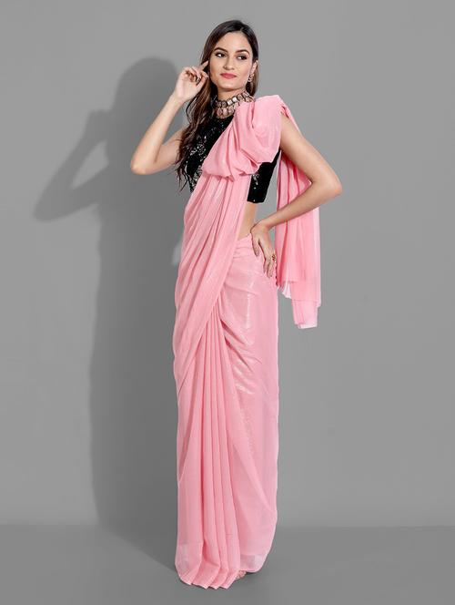 pink self design saree with blouse - 19176293 - Very Small Image - 1