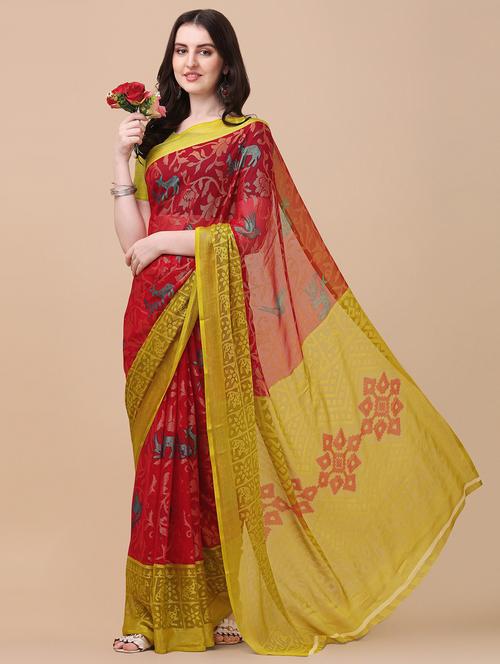 red printed saree with blouse - 19176348 - Very Small Image - 1