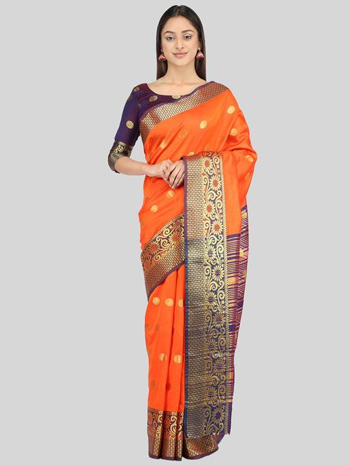 orange silk banarasi saree - 19176384 - Very Small Image - 1