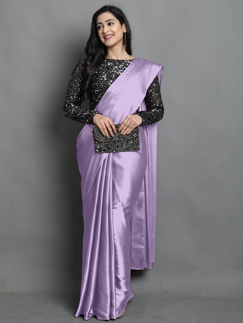 solid plain saree with sequin blouse piece - 19176393 - Very Small Image - 1