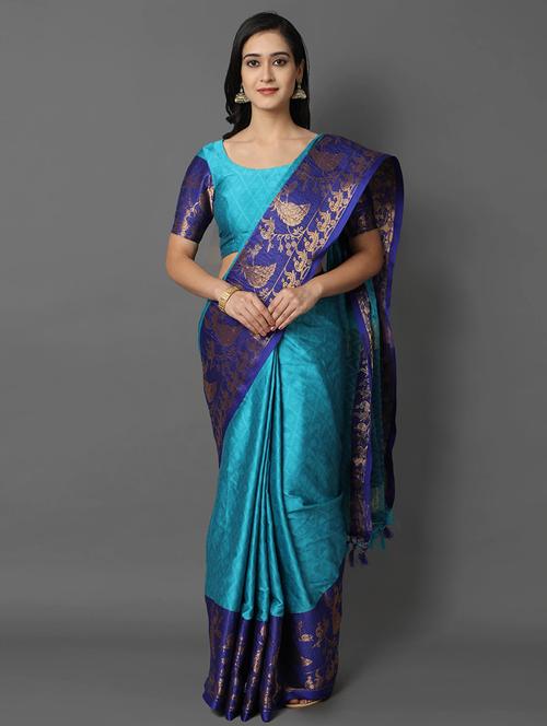 light blue cotton silk kasavu saree - 19176459 - Very Small Image - 1