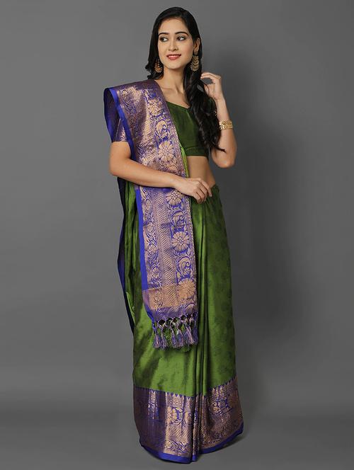 green banarasi saree with blouse - 19176509 - Very Small Image - 1