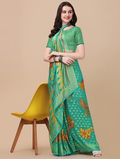 dark green printed saree with blouse - 19176609 - Very Small Image - 1