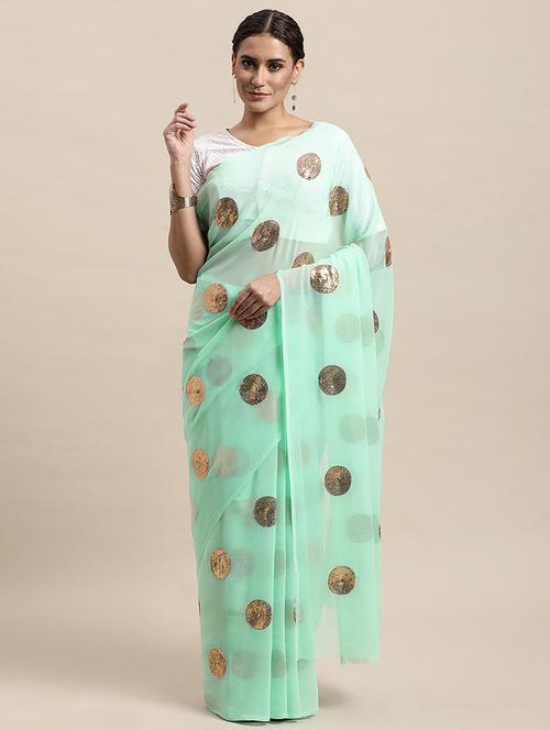light green sequin detail saree with blouse - 19176639 - Very Small Image - 1