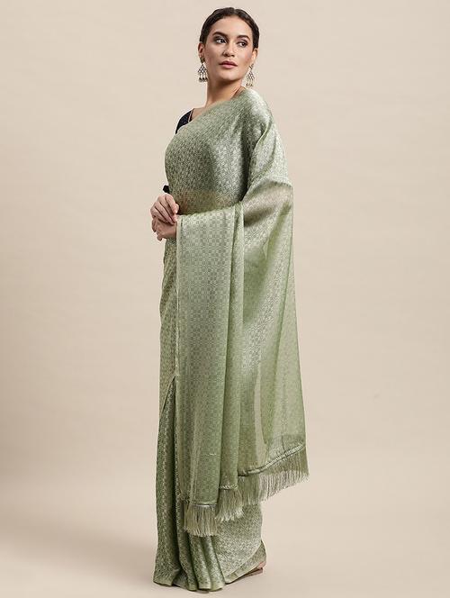 light green self design saree with blouse - 19176650 - Very Small Image - 1