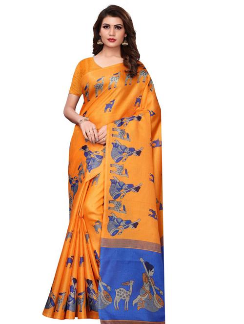 orange art silk printed saree with blouse - 19176870 - Very Small Image - 1