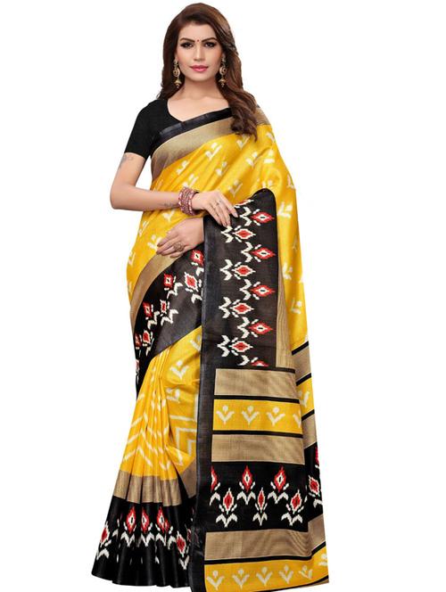 yellow art silk printed saree with blouse - 19176873 - Very Small Image - 1