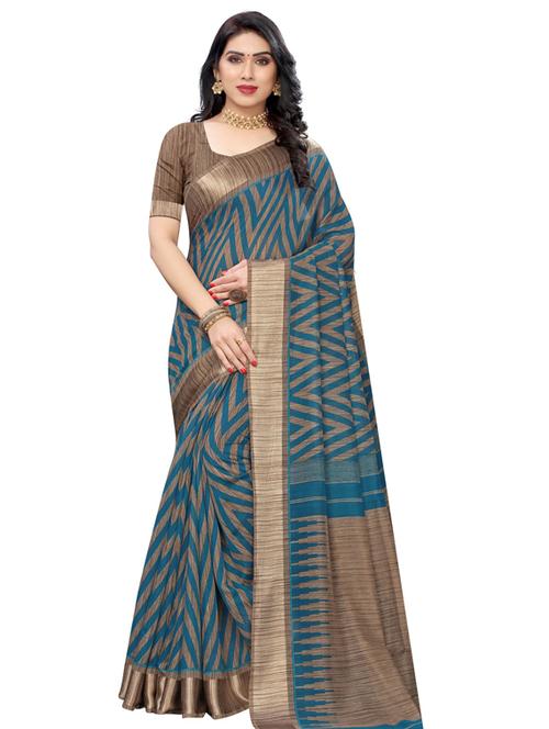 turquoise art silk printed saree with blouse - 19176887 - Very Small Image - 1