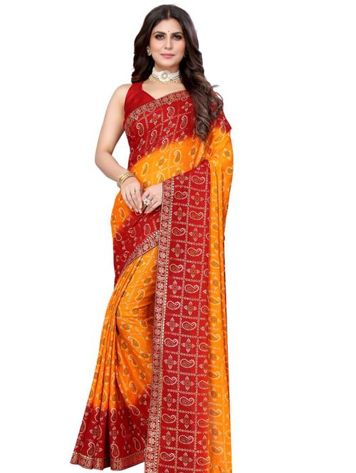 yellow cotton blend printed saree with blouse - 19176908 - Very Small Image - 1