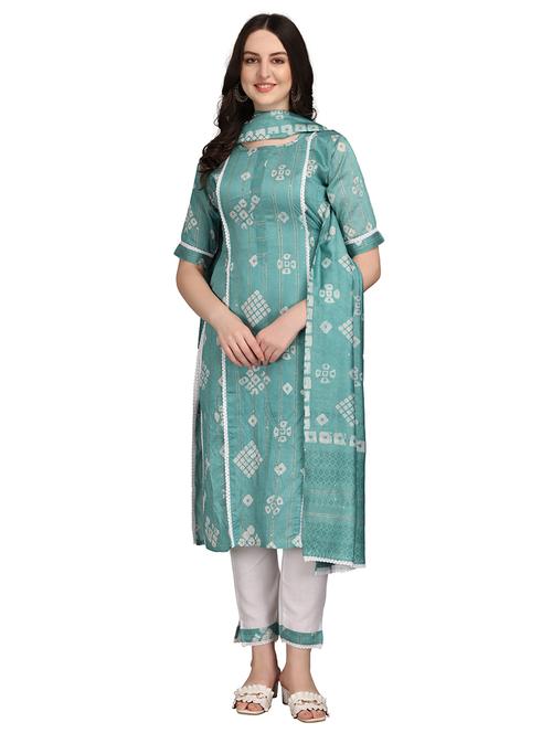 turquoise cotton kurta pant set - 19177076 - Very Small Image - 1