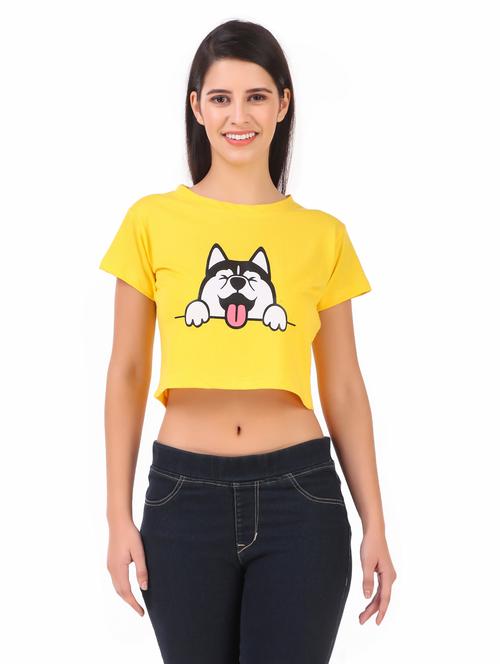 yellow printed crop tee - 19178296 - Very Small Image - 1
