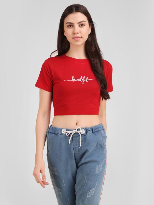 red printed crop tee - 19178326 - Very Small Image - 1