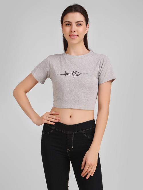 grey printed crop tee - 19178329 - Very Small Image - 1