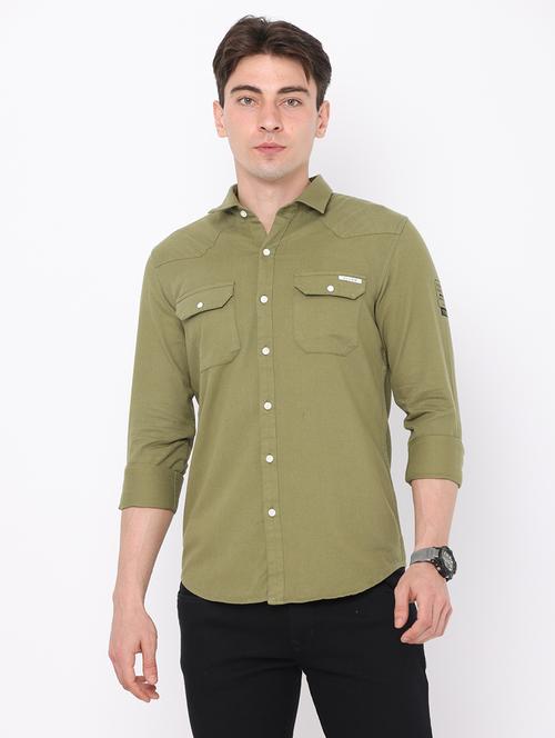 green cotton casual shirt - 19179025 - Very Small Image - 1
