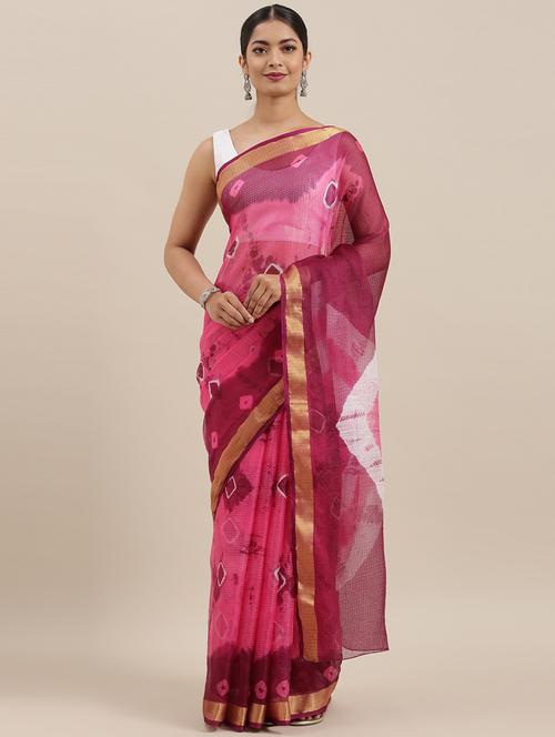 women's printed pink colored saree with blouse - 19179043 - Very Small Image - 1