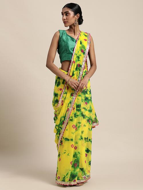 women's bandhani yellow colored saree with blouse - 19179046 - Very Small Image - 1
