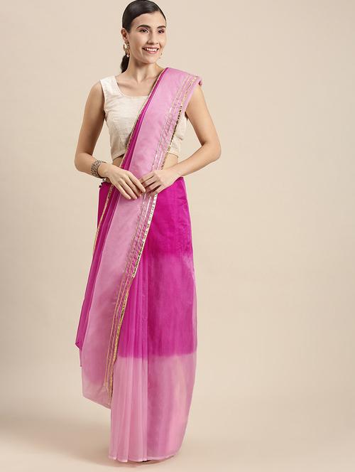 women's ombre pink colored saree with blouse - 19179075 - Very Small Image - 1