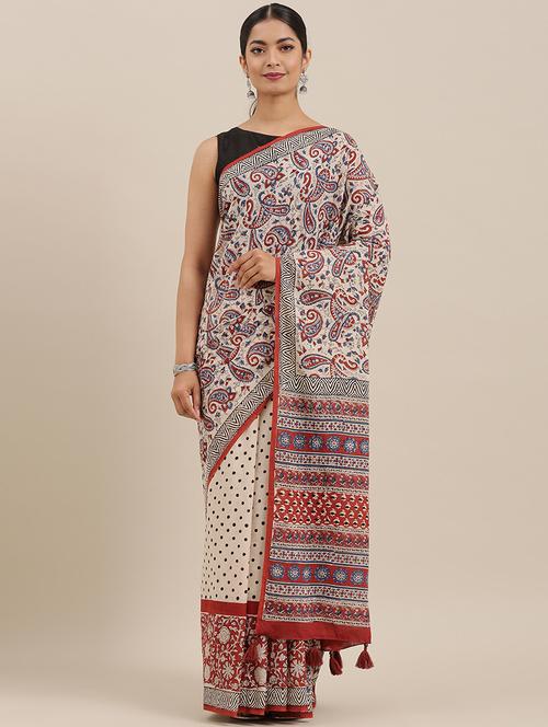 women's paisley off white colored saree with blouse - 19179087 - Very Small Image - 1