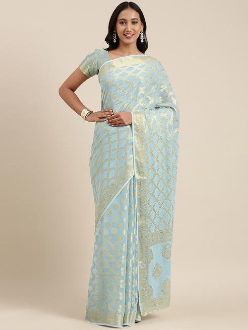 ethnic wear blue color saree set with blouse - 19179120 - Very Small Image - 1