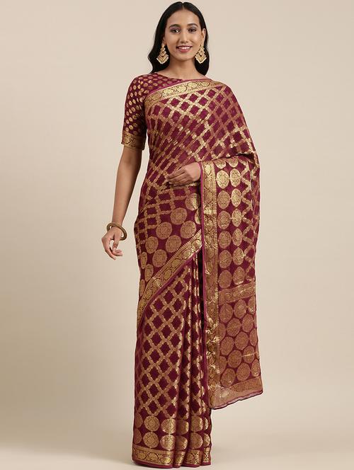 ethnic wear maroon color saree set with blouse - 19179122 - Very Small Image - 1