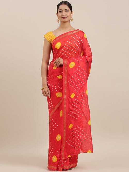 women's bandhani orange colored saree with blouse - 19179167 - Very Small Image - 1