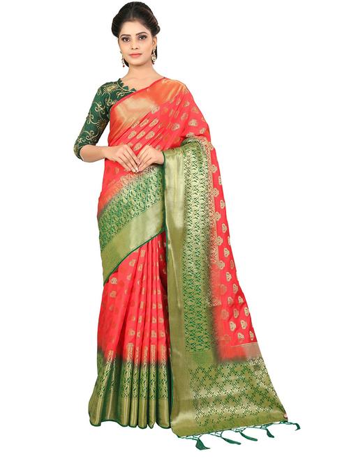 red silk blend banarasi saree with blouse - 19179386 - Very Small Image - 1