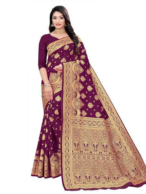 ethnic wear purple color saree set with blouse - 19179417 - Very Small Image - 1