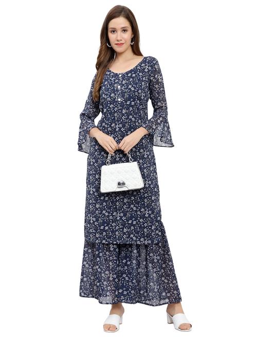 floral print bell sleeves kurta sharara set - 19180776 - Very Small Image - 1