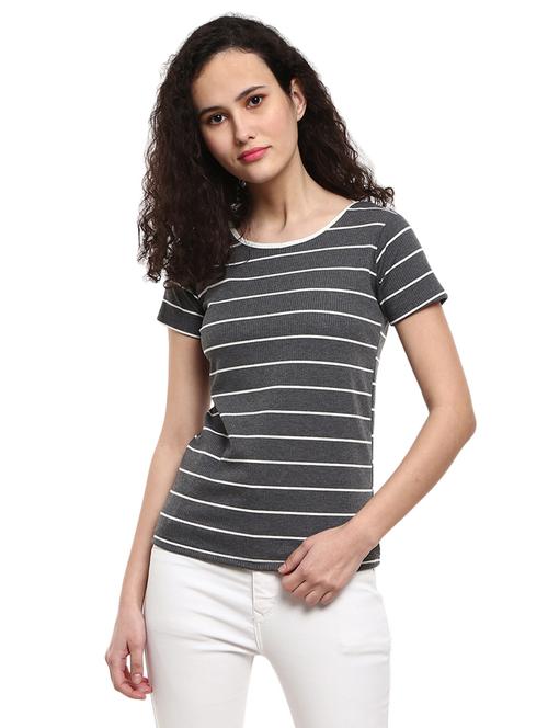 grey striped cotton t-shirt - 19183030 - Very Small Image - 1