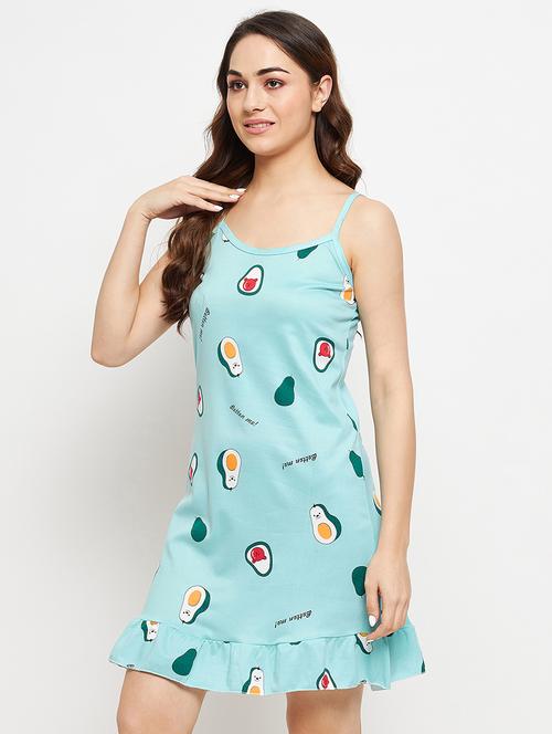 cami neck printed short nighty - 19183072 - Very Small Image - 1