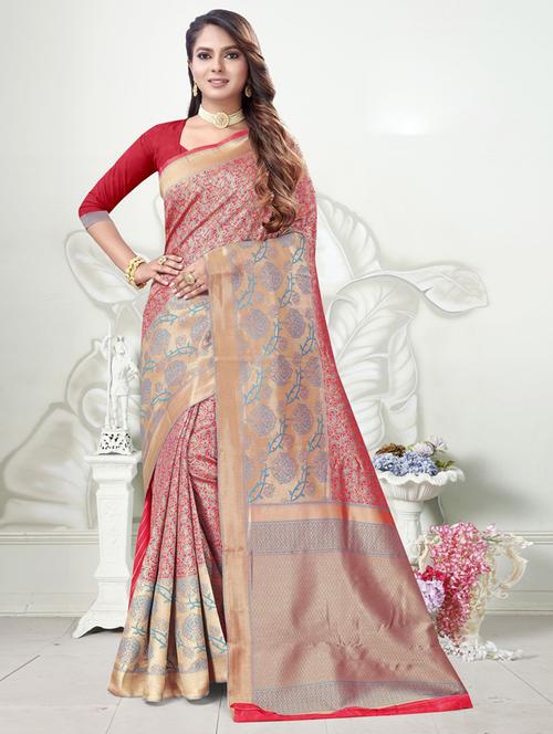 ethnic wear red color saree set with blouse - 19183341 - Very Small Image - 1
