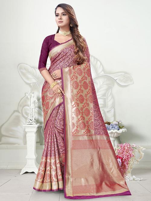 ethnic wear purple color saree set - 19183344 - Very Small Image - 1
