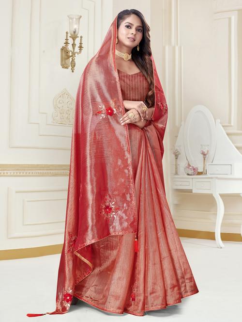 ethnic wear orange color saree set - 19183347 - Very Small Image - 1