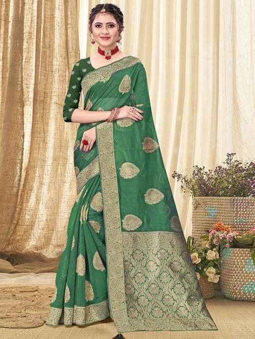 ethnic wear green color saree set with blouse - 19183391 - Very Small Image - 1