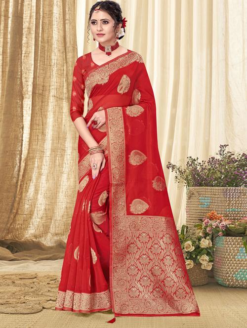 ethnic wear red color saree set - 19183394 - Very Small Image - 1