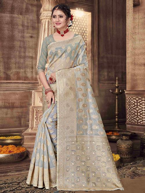 ethnic wear grey color saree set with blouse - 19183395 - Very Small Image - 1