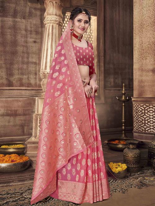 ethnic wear pink color saree set with blouse - 19183397 - Very Small Image - 1