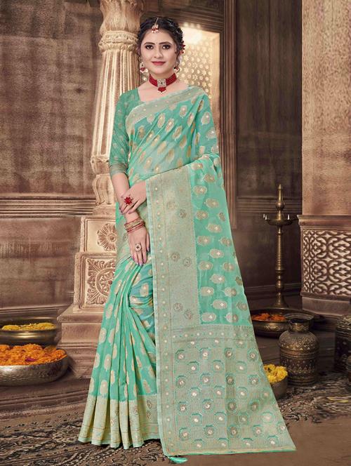 ethnic wear green color saree set with blouse - 19183398 - Very Small Image - 1