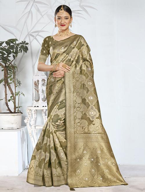 ethnic wear green color saree set with blouse - 19183463 - Very Small Image - 1