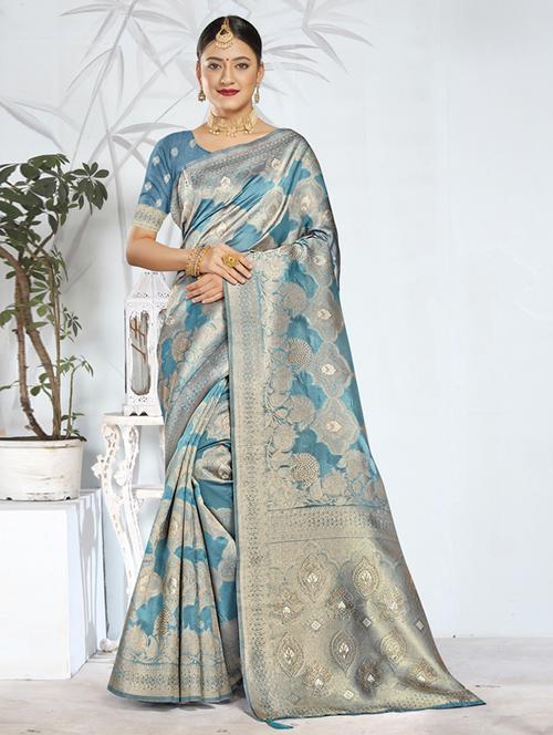 ethnic wear blue color saree set with blouse - 19183464 - Very Small Image - 1